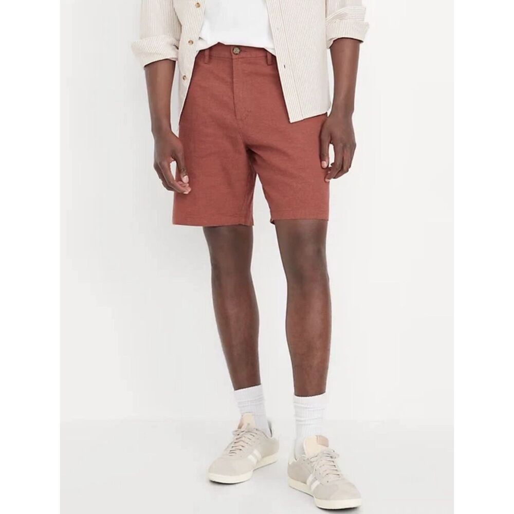 NWT Old Navy Men Linen Blend Chino Shorts 8" Inseam Slim Size 34 Amberglow Rust